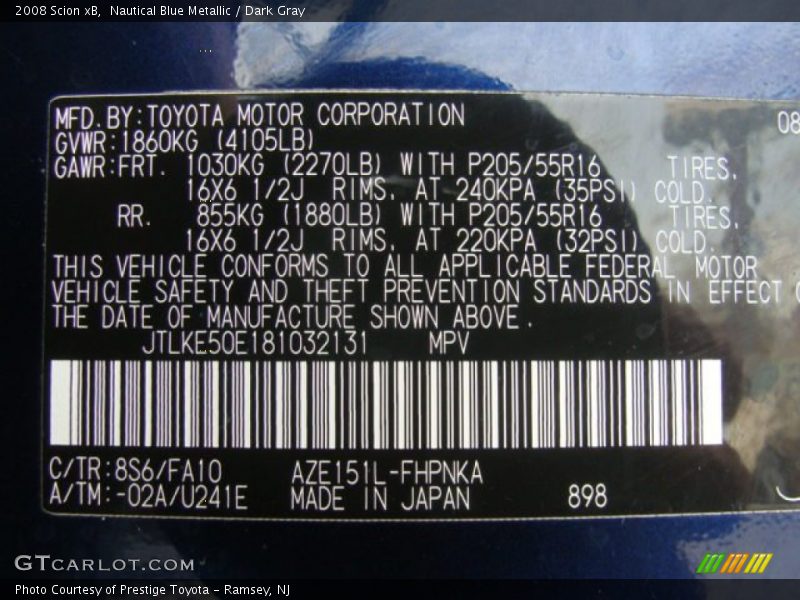 2008 xB  Nautical Blue Metallic Color Code 8S6