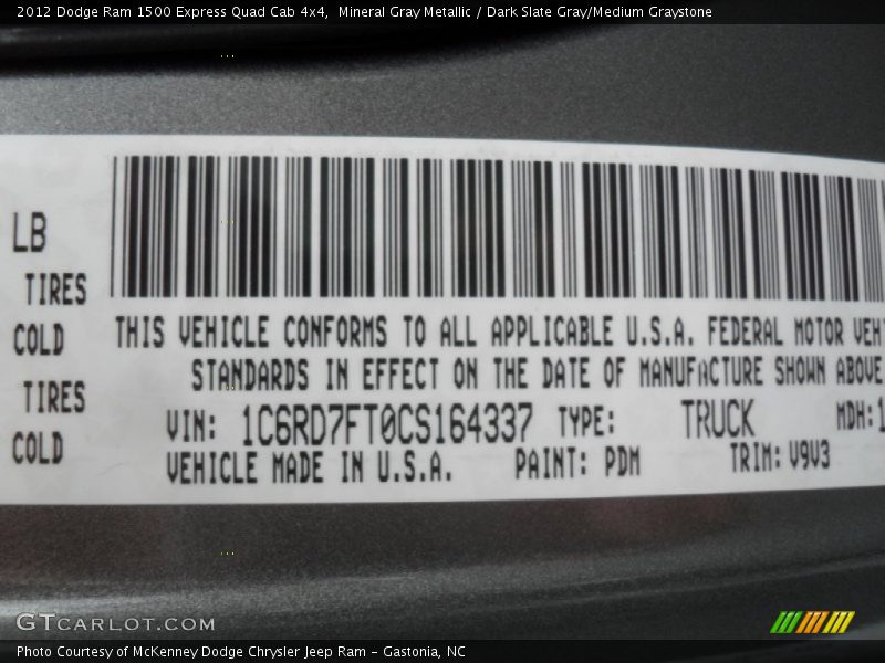 Mineral Gray Metallic / Dark Slate Gray/Medium Graystone 2012 Dodge Ram 1500 Express Quad Cab 4x4