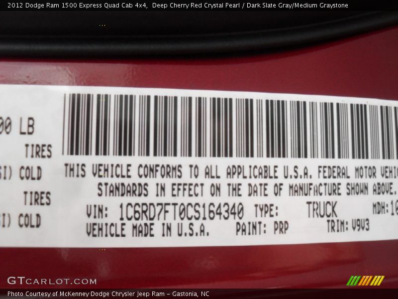 2012 Ram 1500 Express Quad Cab 4x4 Deep Cherry Red Crystal Pearl Color Code PRP