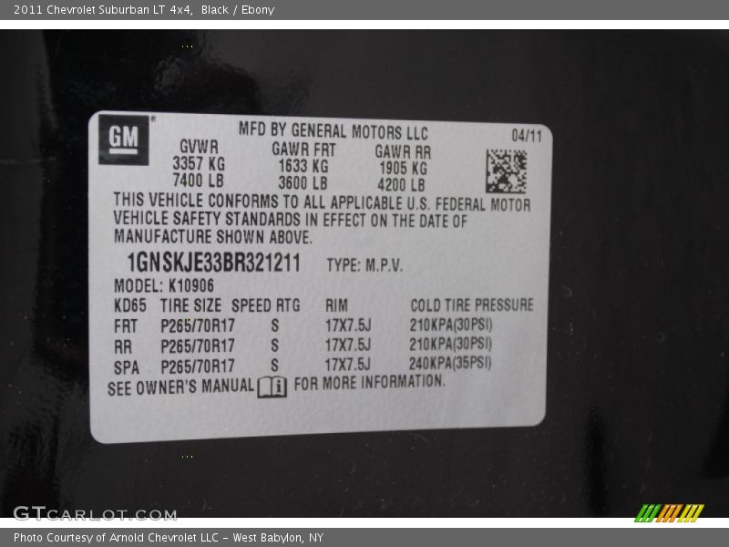 Black / Ebony 2011 Chevrolet Suburban LT 4x4
