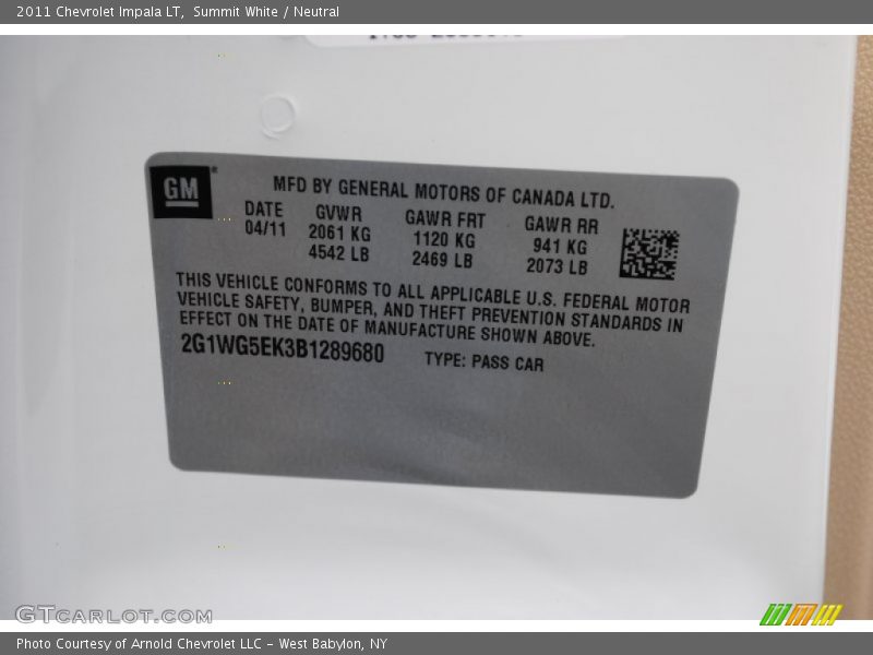 Summit White / Neutral 2011 Chevrolet Impala LT