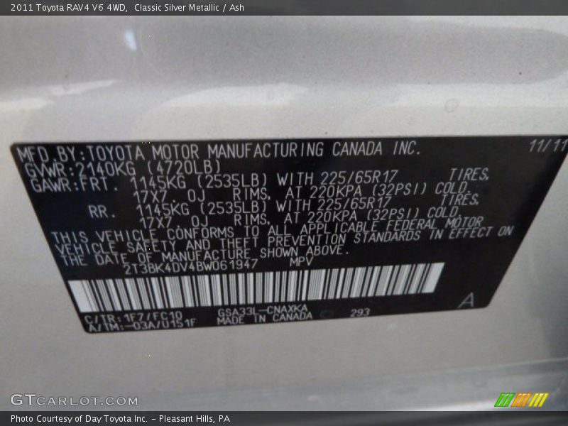Classic Silver Metallic / Ash 2011 Toyota RAV4 V6 4WD