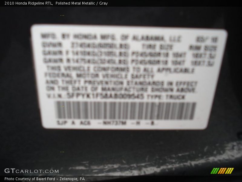 Polished Metal Metallic / Gray 2010 Honda Ridgeline RTL