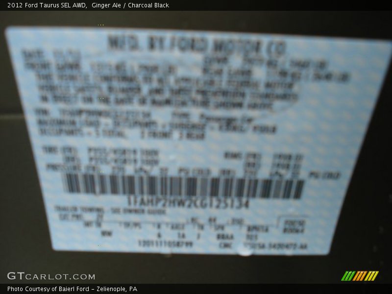 Ginger Ale / Charcoal Black 2012 Ford Taurus SEL AWD