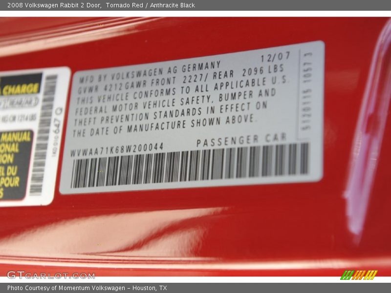 Tornado Red / Anthracite Black 2008 Volkswagen Rabbit 2 Door