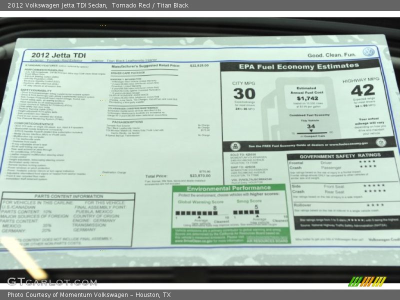 Tornado Red / Titan Black 2012 Volkswagen Jetta TDI Sedan