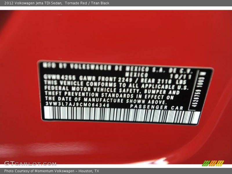 Tornado Red / Titan Black 2012 Volkswagen Jetta TDI Sedan