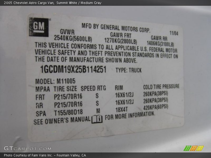 Summit White / Medium Gray 2005 Chevrolet Astro Cargo Van