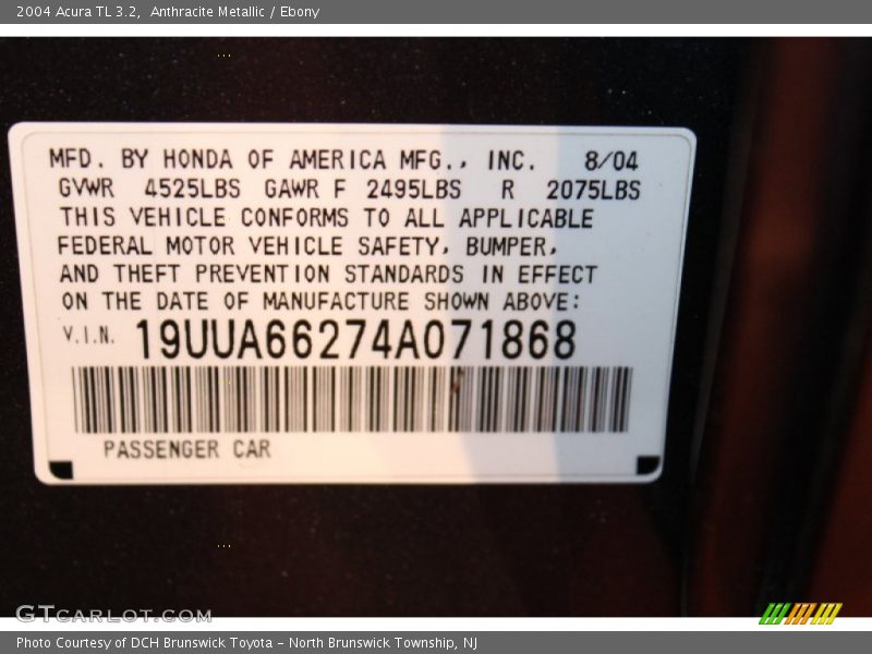Anthracite Metallic / Ebony 2004 Acura TL 3.2