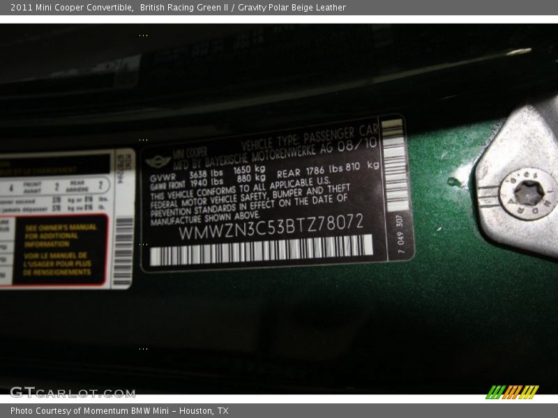 British Racing Green II / Gravity Polar Beige Leather 2011 Mini Cooper Convertible