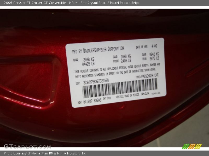 Inferno Red Crystal Pearl / Pastel Pebble Beige 2006 Chrysler PT Cruiser GT Convertible