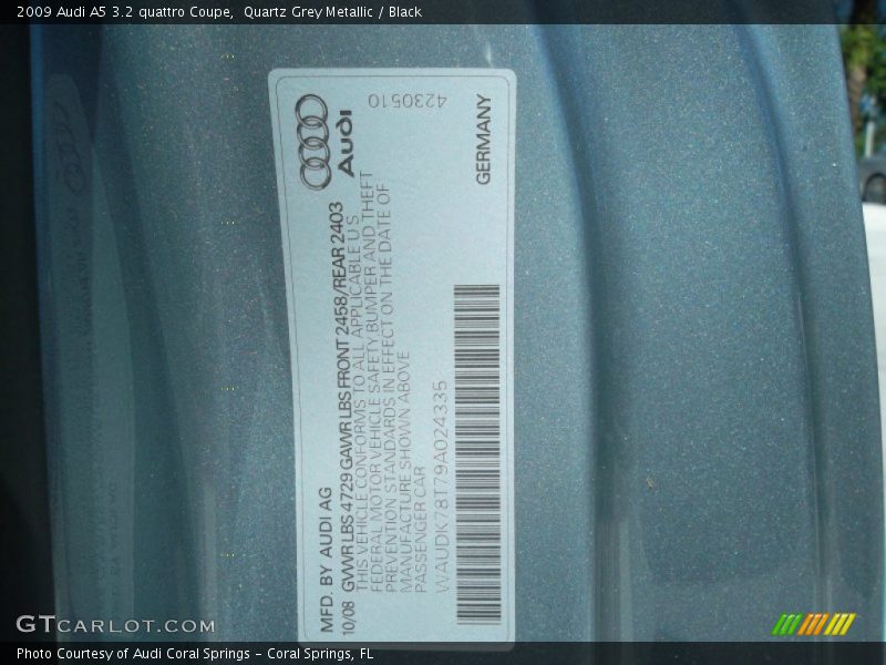 Quartz Grey Metallic / Black 2009 Audi A5 3.2 quattro Coupe