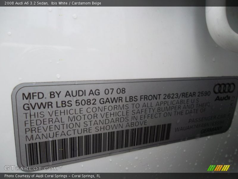 Ibis White / Cardamom Beige 2008 Audi A6 3.2 Sedan