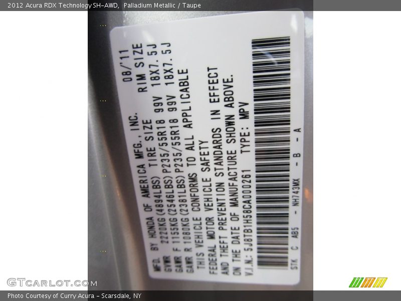 2012 RDX Technology SH-AWD Palladium Metallic Color Code NH743
