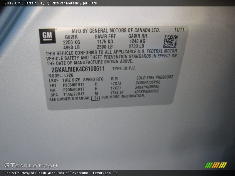 Quicksilver Metallic / Jet Black 2012 GMC Terrain SLE