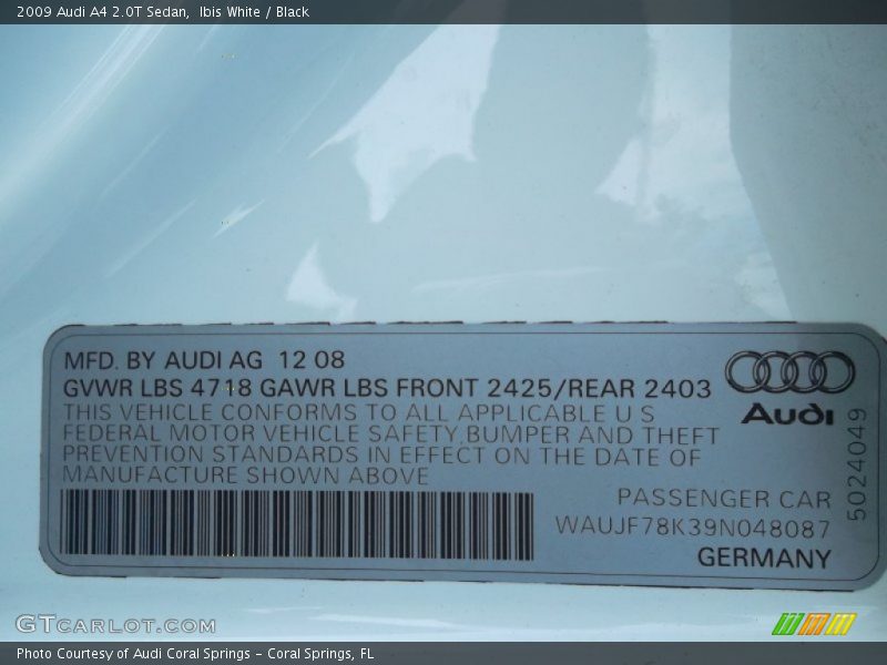 Ibis White / Black 2009 Audi A4 2.0T Sedan