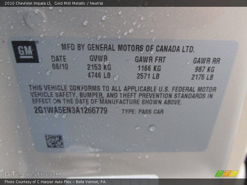 Gold Mist Metallic / Neutral 2010 Chevrolet Impala LS