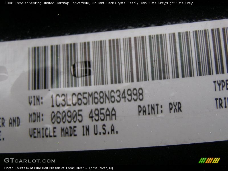 Brilliant Black Crystal Pearl / Dark Slate Gray/Light Slate Gray 2008 Chrysler Sebring Limited Hardtop Convertible