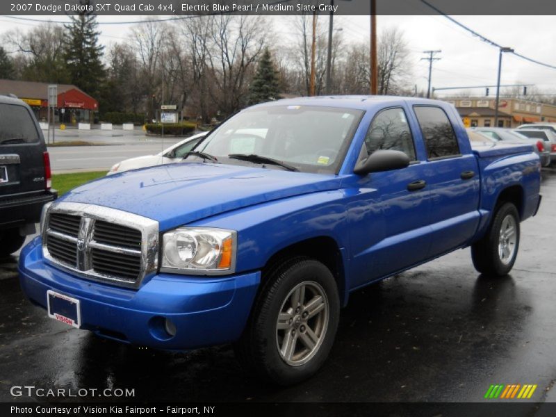 Electric Blue Pearl / Medium Slate Gray 2007 Dodge Dakota SXT Quad Cab 4x4