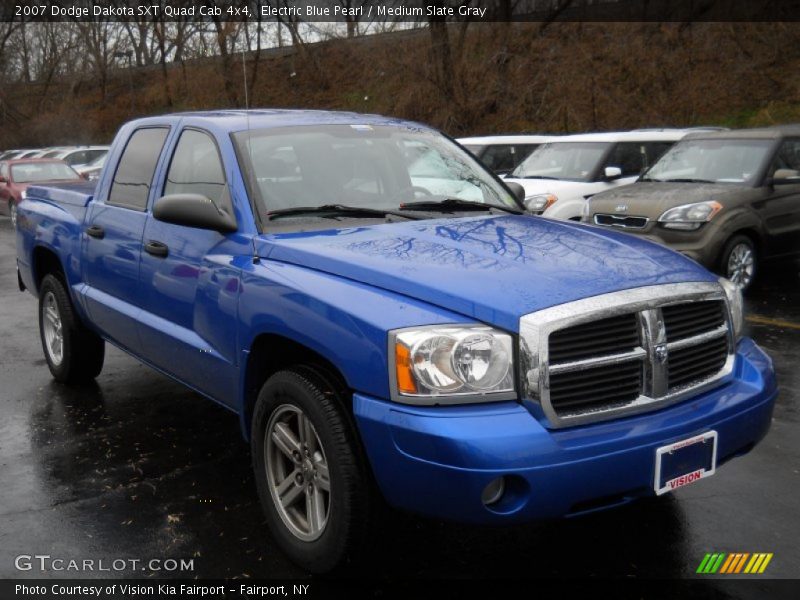 Electric Blue Pearl / Medium Slate Gray 2007 Dodge Dakota SXT Quad Cab 4x4