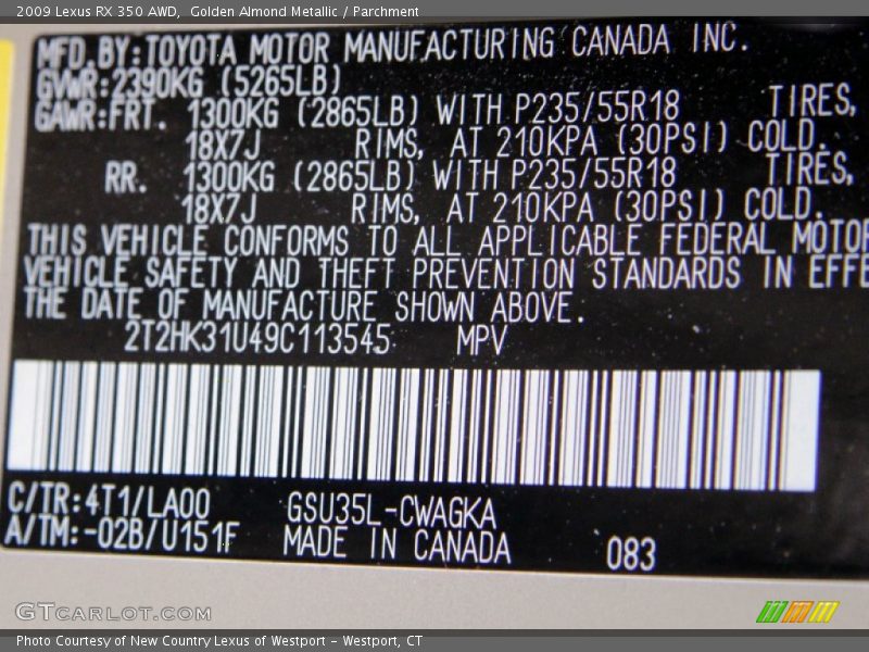 Golden Almond Metallic / Parchment 2009 Lexus RX 350 AWD