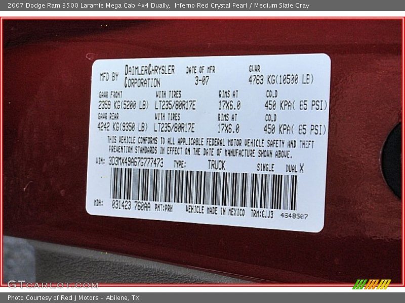 Inferno Red Crystal Pearl / Medium Slate Gray 2007 Dodge Ram 3500 Laramie Mega Cab 4x4 Dually