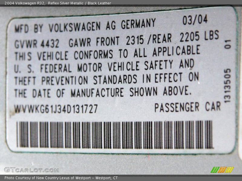 Reflex Silver Metallic / Black Leather 2004 Volkswagen R32