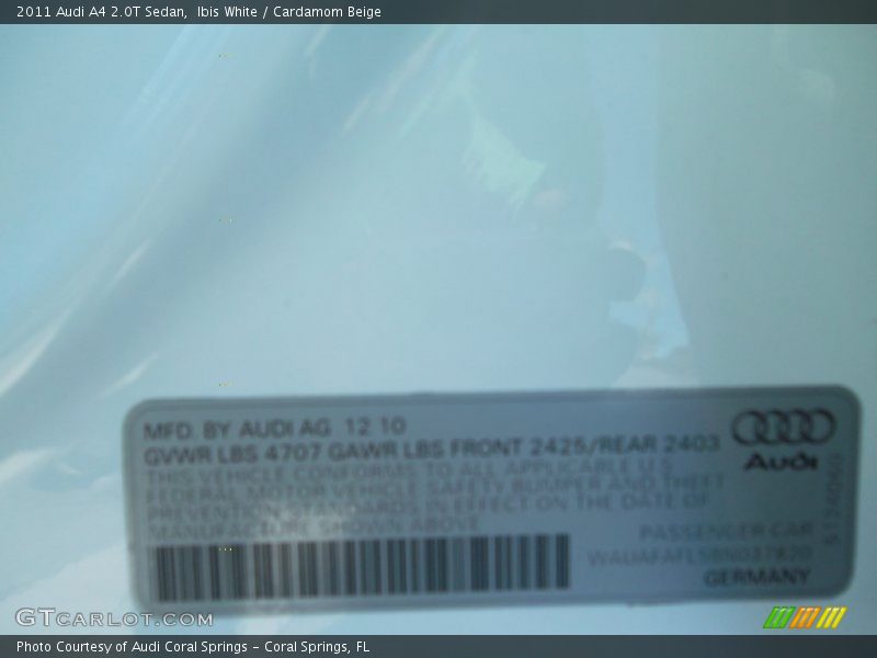 Ibis White / Cardamom Beige 2011 Audi A4 2.0T Sedan