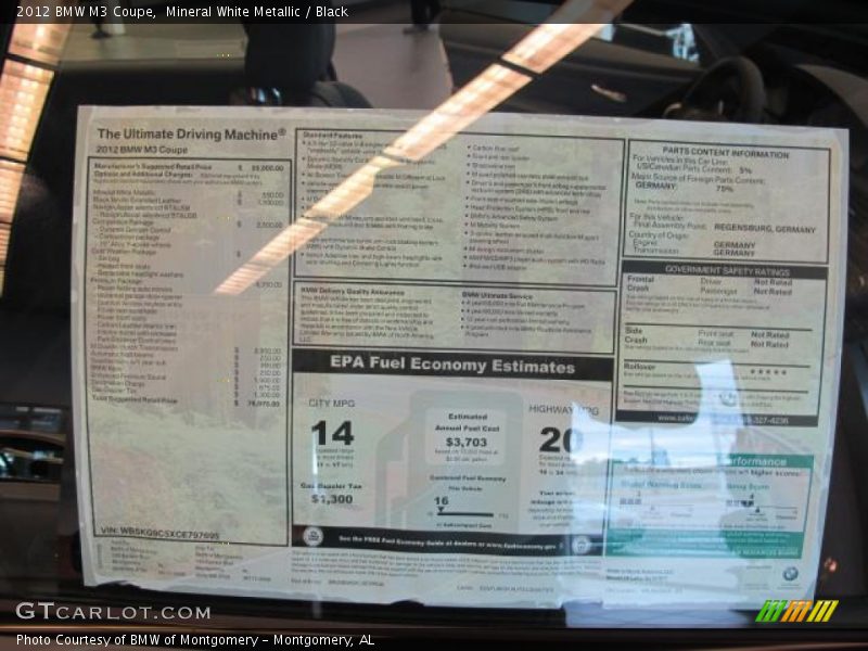 2012 M3 Coupe Window Sticker
