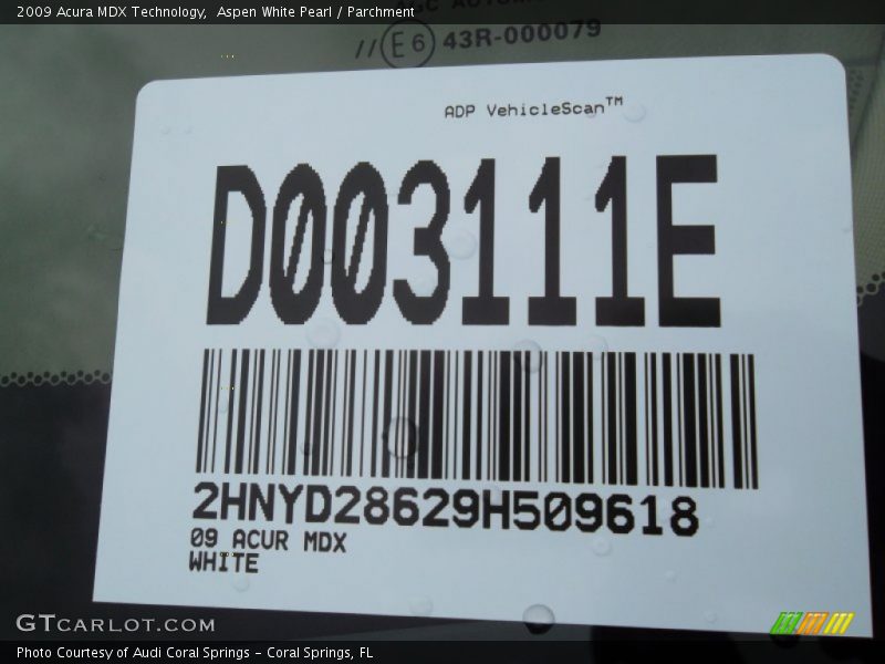 Aspen White Pearl / Parchment 2009 Acura MDX Technology