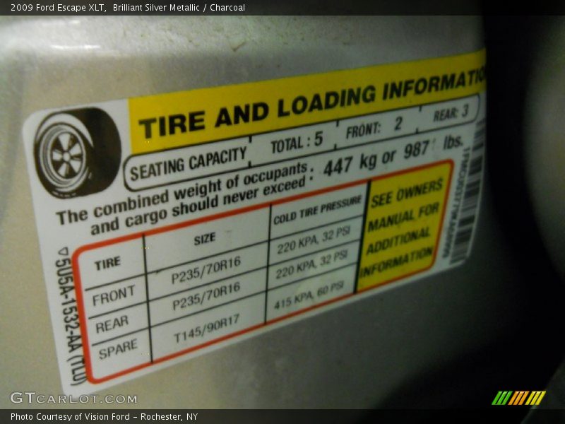 Brilliant Silver Metallic / Charcoal 2009 Ford Escape XLT