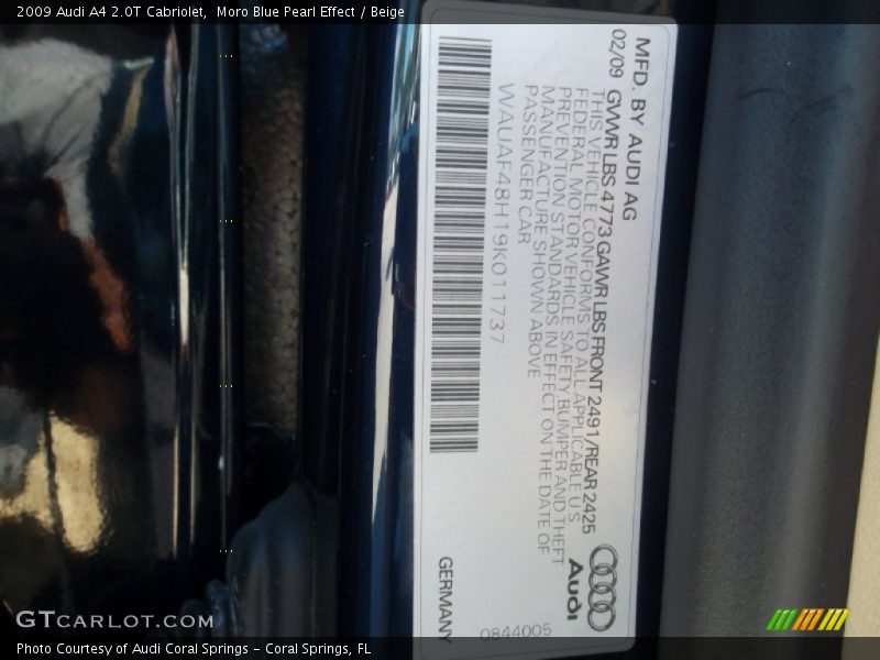 Moro Blue Pearl Effect / Beige 2009 Audi A4 2.0T Cabriolet