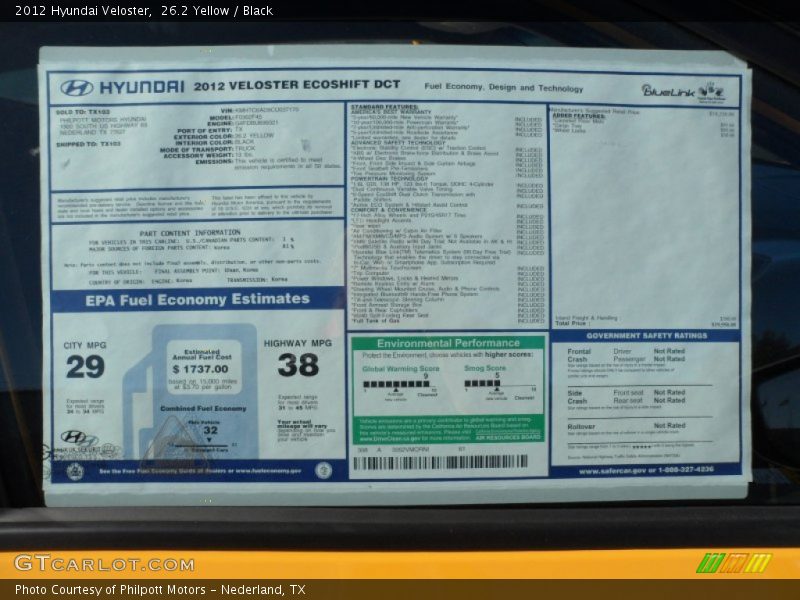  2012 Veloster  Window Sticker