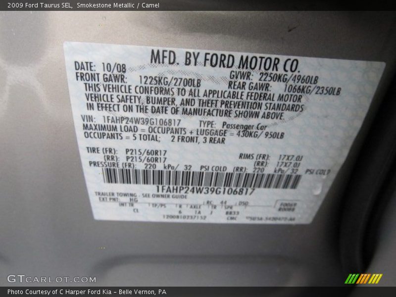 2009 Taurus SEL Smokestone Metallic Color Code HG