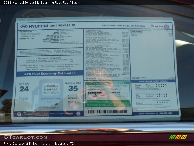Sparkling Ruby Red / Black 2012 Hyundai Sonata SE