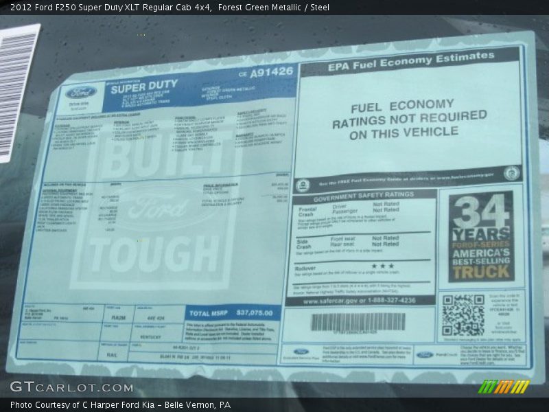  2012 F250 Super Duty XLT Regular Cab 4x4 Window Sticker