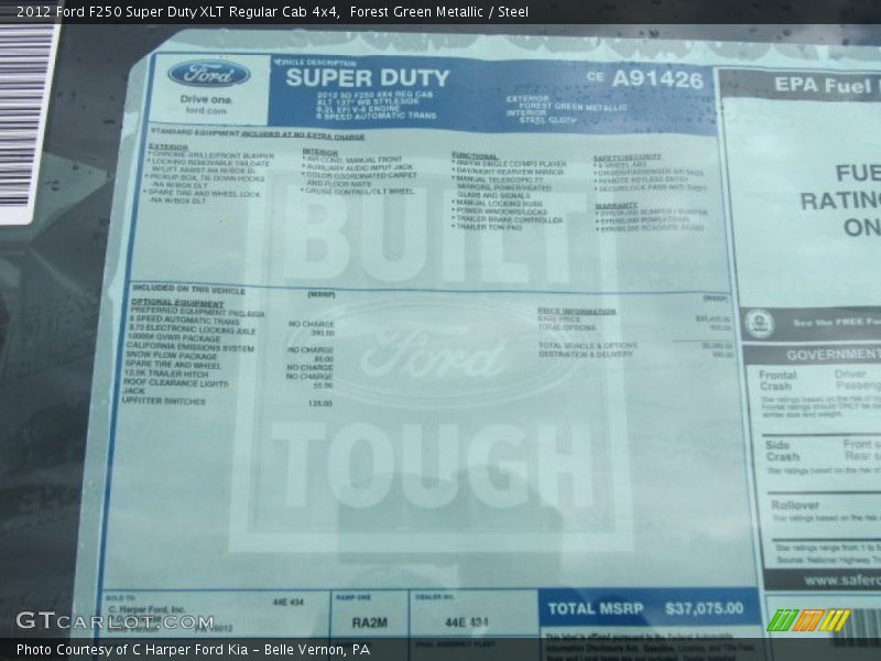  2012 F250 Super Duty XLT Regular Cab 4x4 Window Sticker