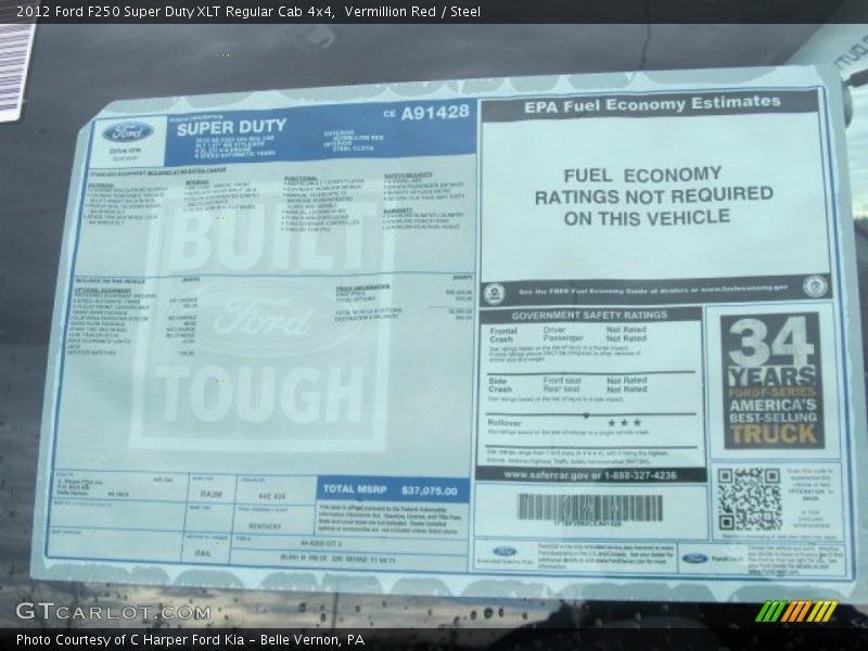  2012 F250 Super Duty XLT Regular Cab 4x4 Window Sticker