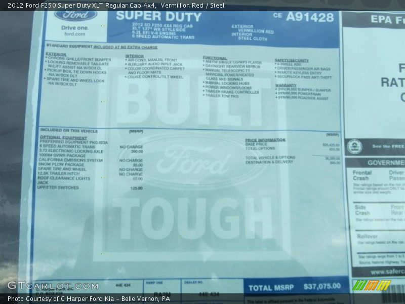  2012 F250 Super Duty XLT Regular Cab 4x4 Window Sticker