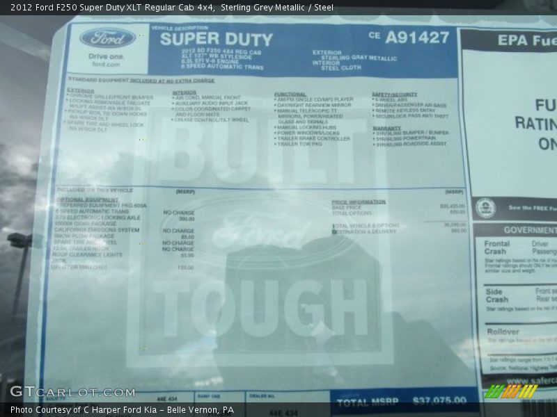  2012 F250 Super Duty XLT Regular Cab 4x4 Window Sticker