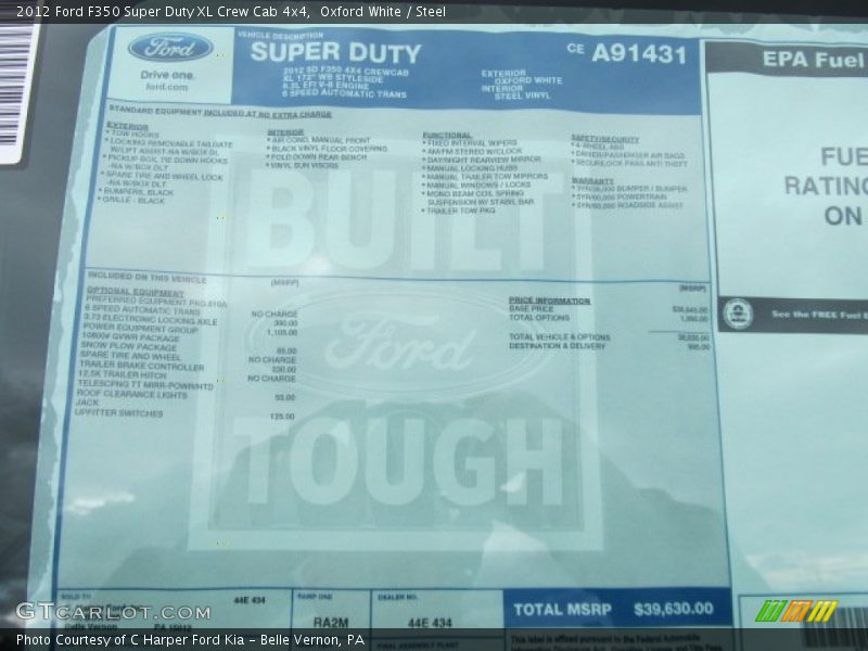  2012 F350 Super Duty XL Crew Cab 4x4 Window Sticker