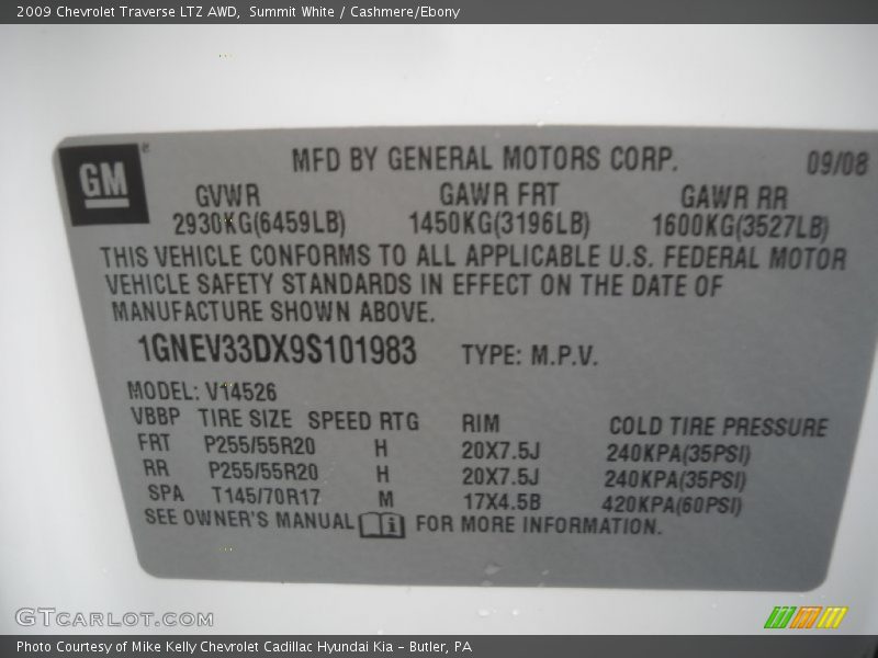 Summit White / Cashmere/Ebony 2009 Chevrolet Traverse LTZ AWD