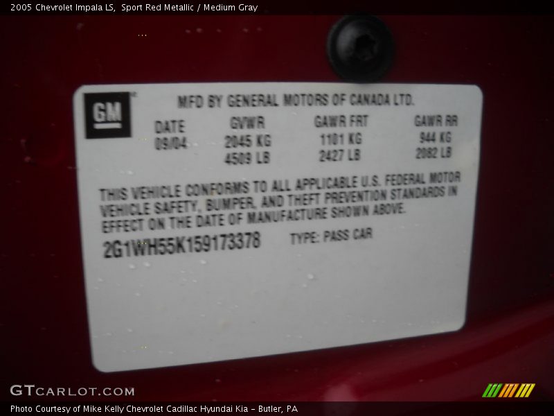 Sport Red Metallic / Medium Gray 2005 Chevrolet Impala LS