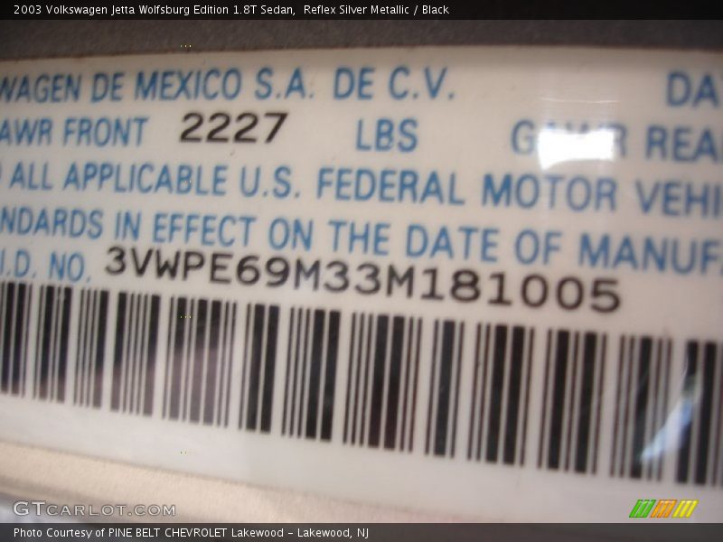 Reflex Silver Metallic / Black 2003 Volkswagen Jetta Wolfsburg Edition 1.8T Sedan