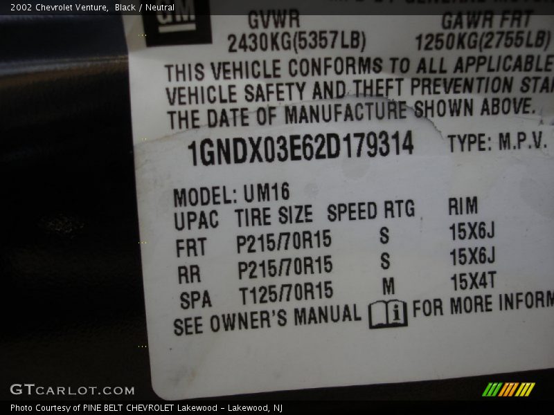 Black / Neutral 2002 Chevrolet Venture