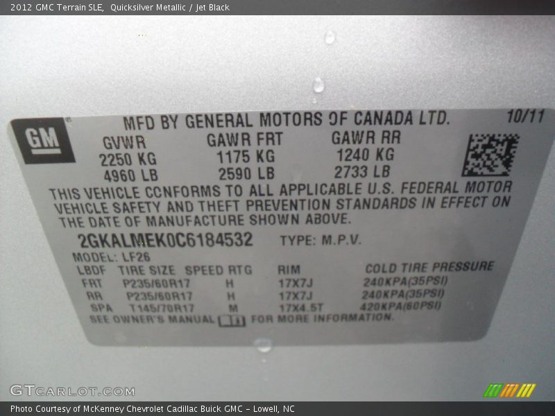Quicksilver Metallic / Jet Black 2012 GMC Terrain SLE