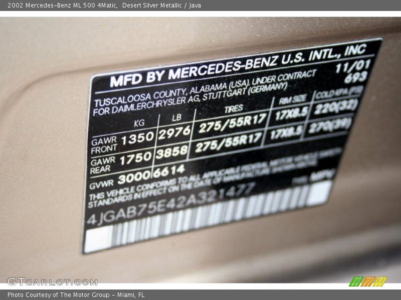 Desert Silver Metallic / Java 2002 Mercedes-Benz ML 500 4Matic