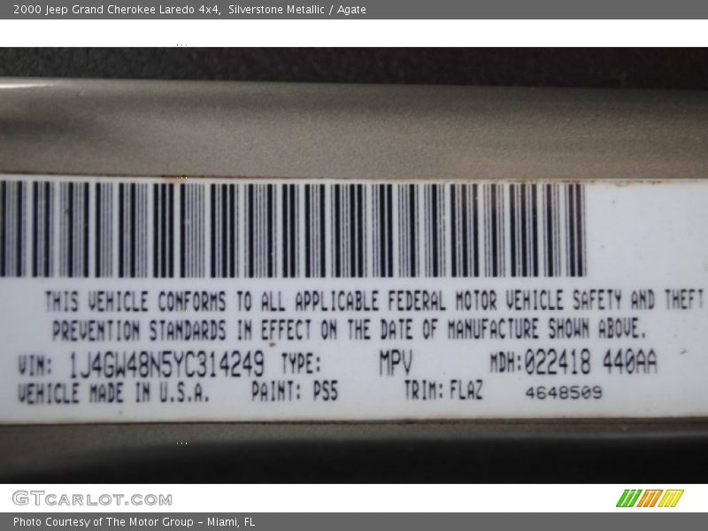 2000 Grand Cherokee Laredo 4x4 Silverstone Metallic Color Code PS5