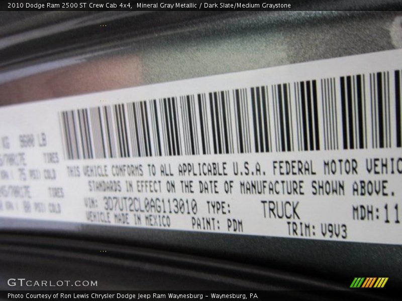 2010 Ram 2500 ST Crew Cab 4x4 Mineral Gray Metallic Color Code PDM