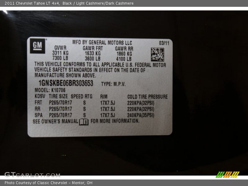 Black / Light Cashmere/Dark Cashmere 2011 Chevrolet Tahoe LT 4x4